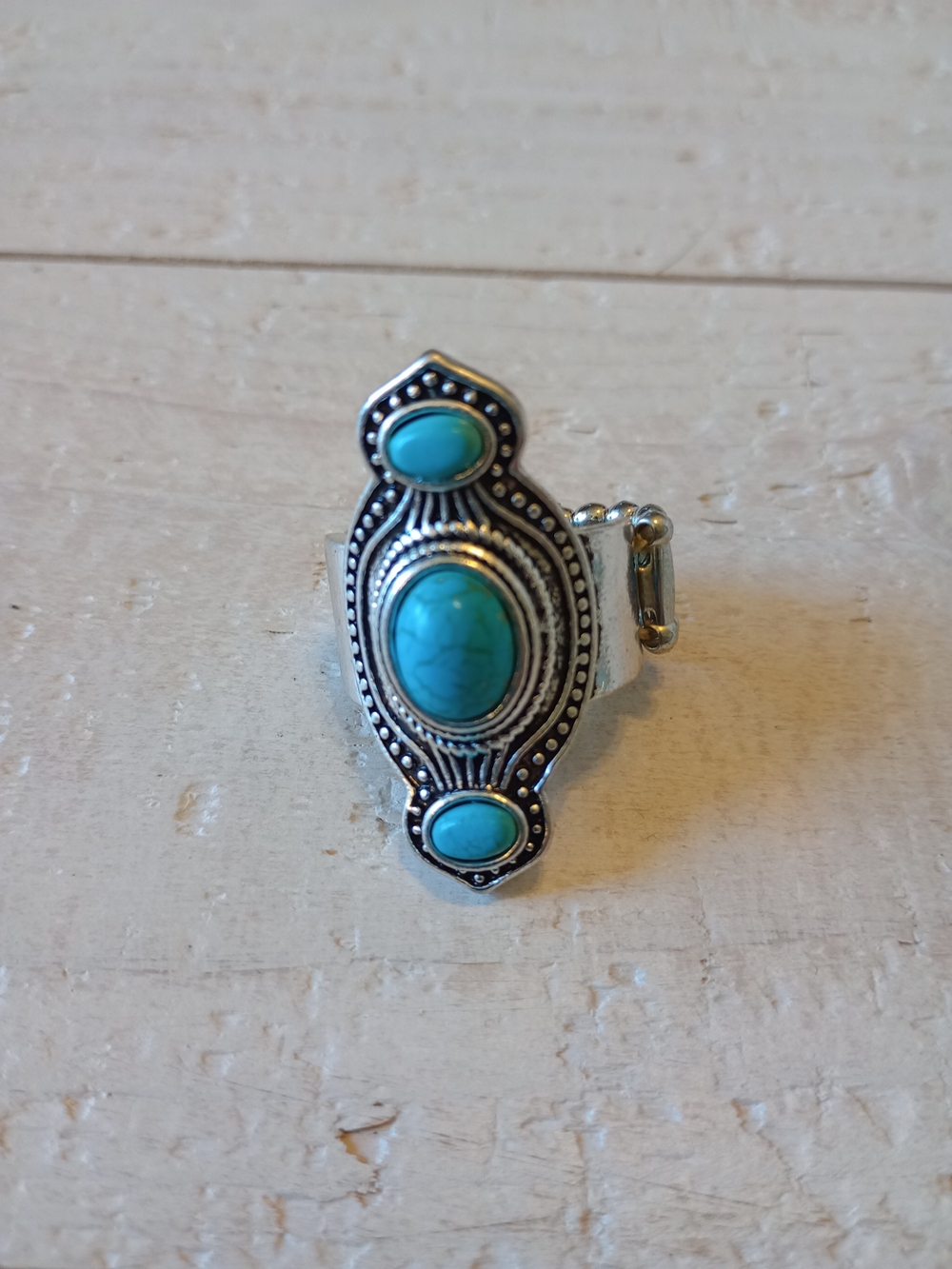 paparazzi Silver-Tone Turquoise Oval Triple-Accent Statement Ring